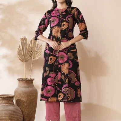 Black Floral Print Ethnic Costume